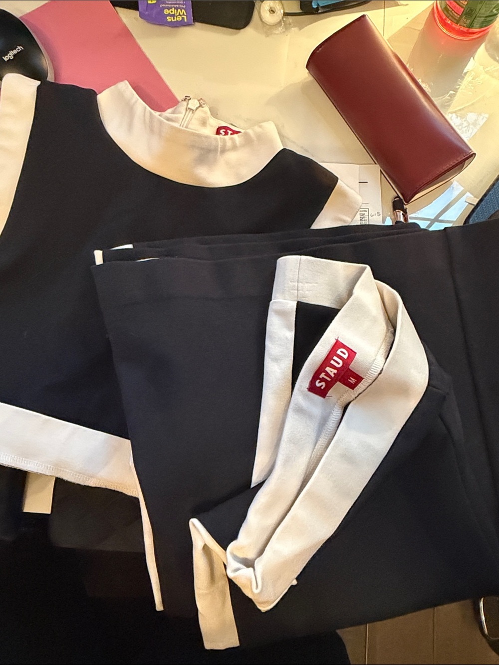 2-pc STAUD Black and White Two-Tone set never worn pant and shirt